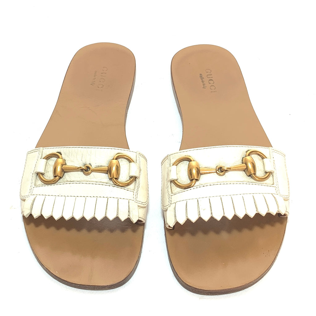 Gucci fringe store leather horsebit slide