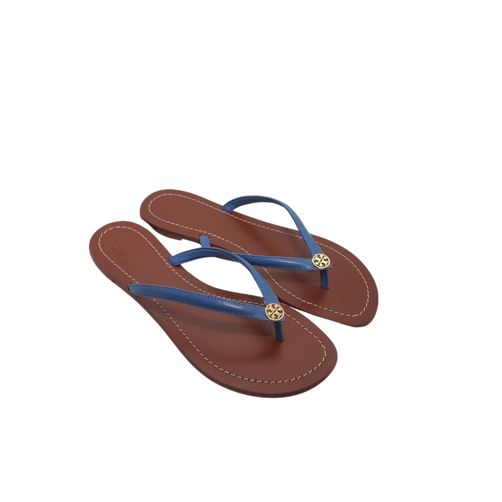 Tory Burch Terra Blue Leather Thong Sandals Brand New