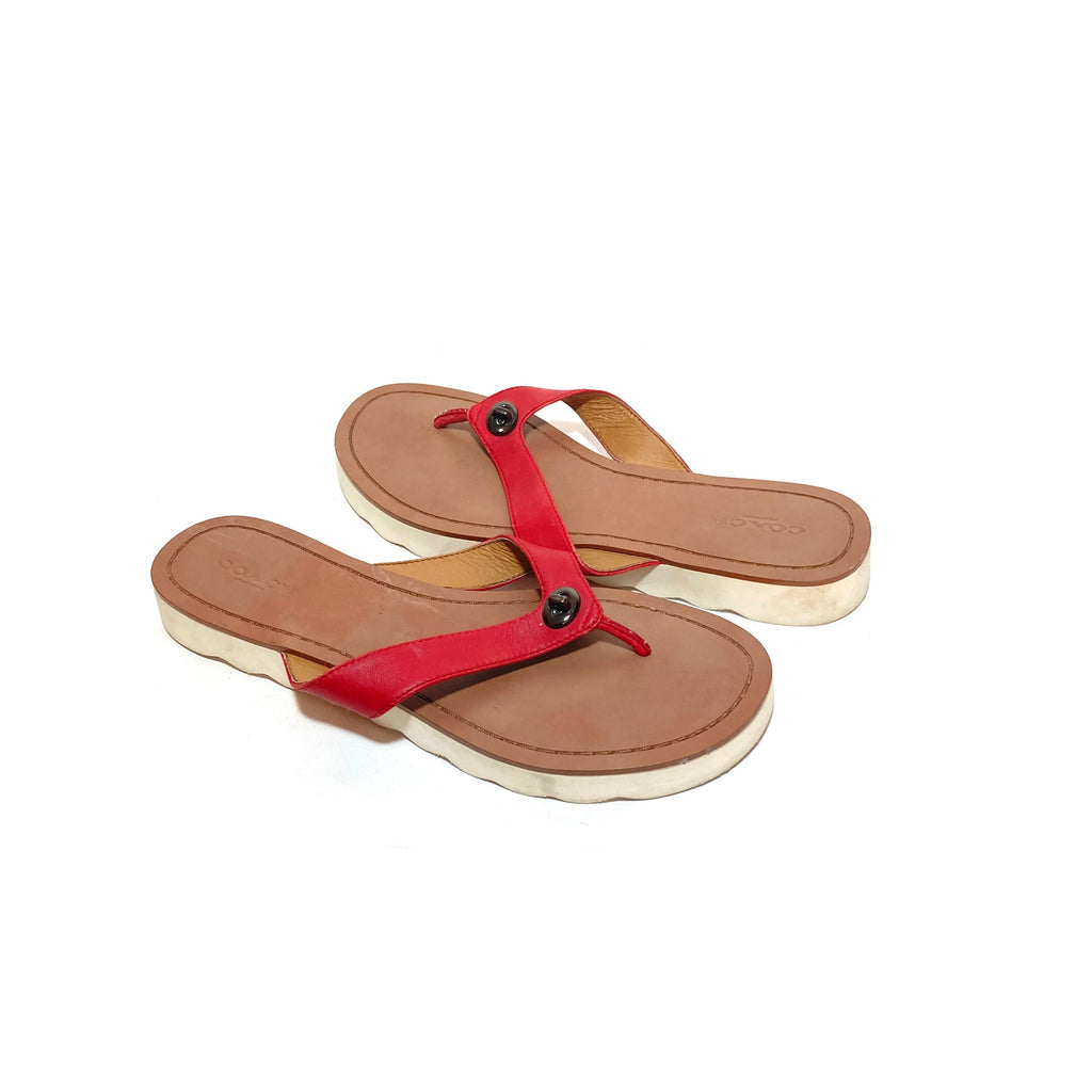 Coach Red Leather Shelly Thong Sandals Pre Loved Secret Stash