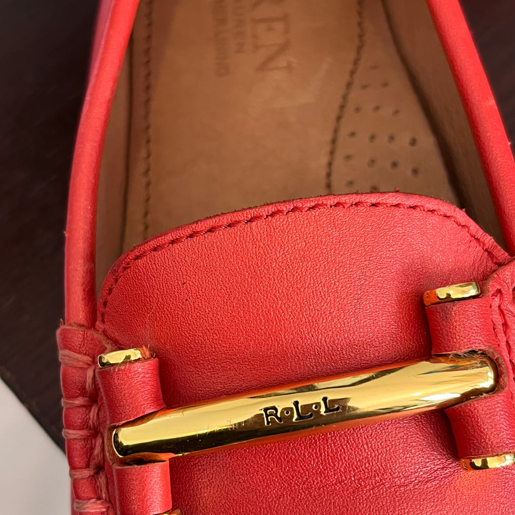 Lauren Ralph Lauren Red Leather Gold Buckled Loafers | Pre Loved |