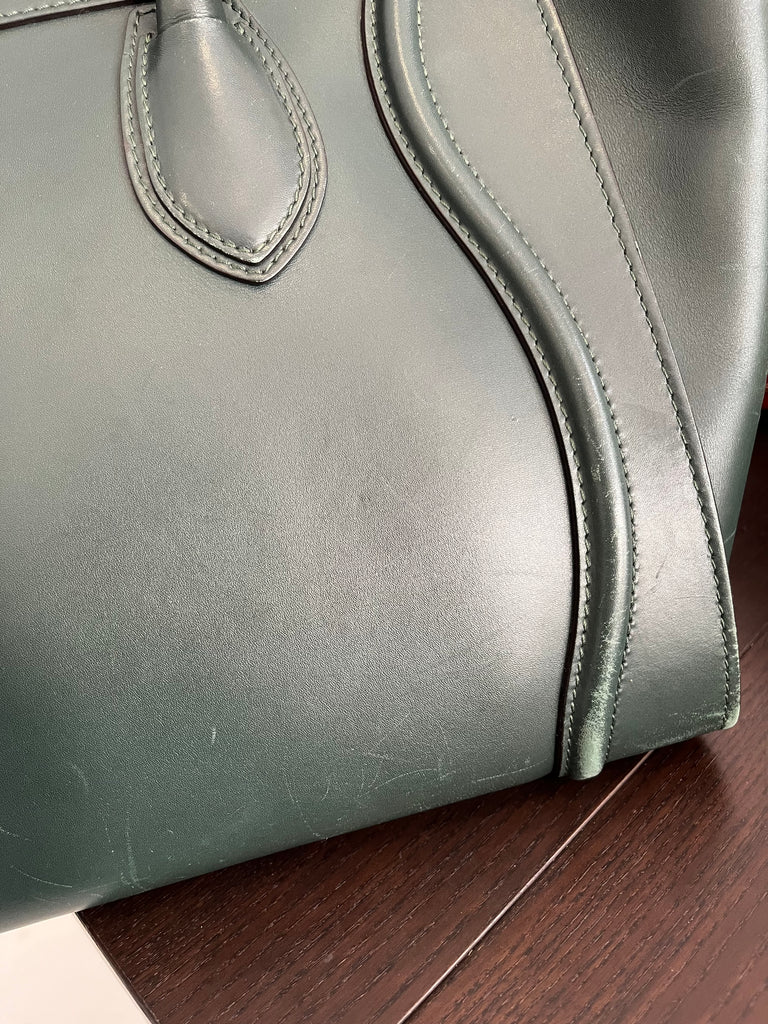 Celine Dark Green Leather Large Luggage Tote Bag | Pre Loved |