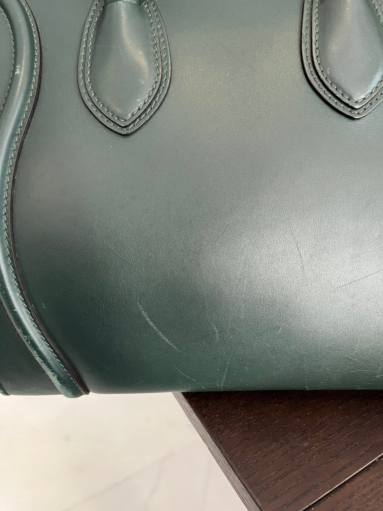 Celine Dark Green Leather Large Luggage Tote Bag | Pre Loved |