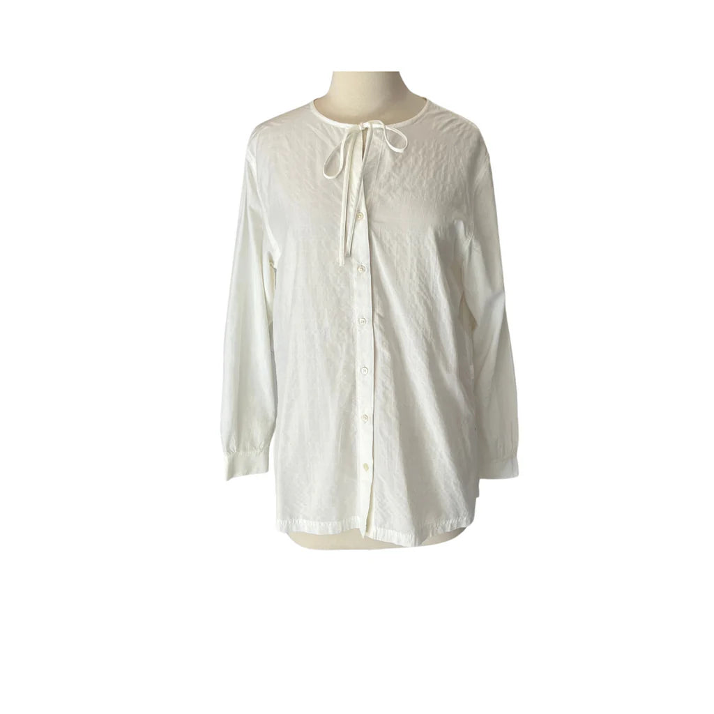 Marks & Spencer White Button-down Tie-neck Top | Like New |