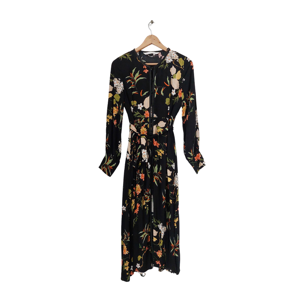 ZARA Black Printed Belted Maxi Dress | Gently Used |