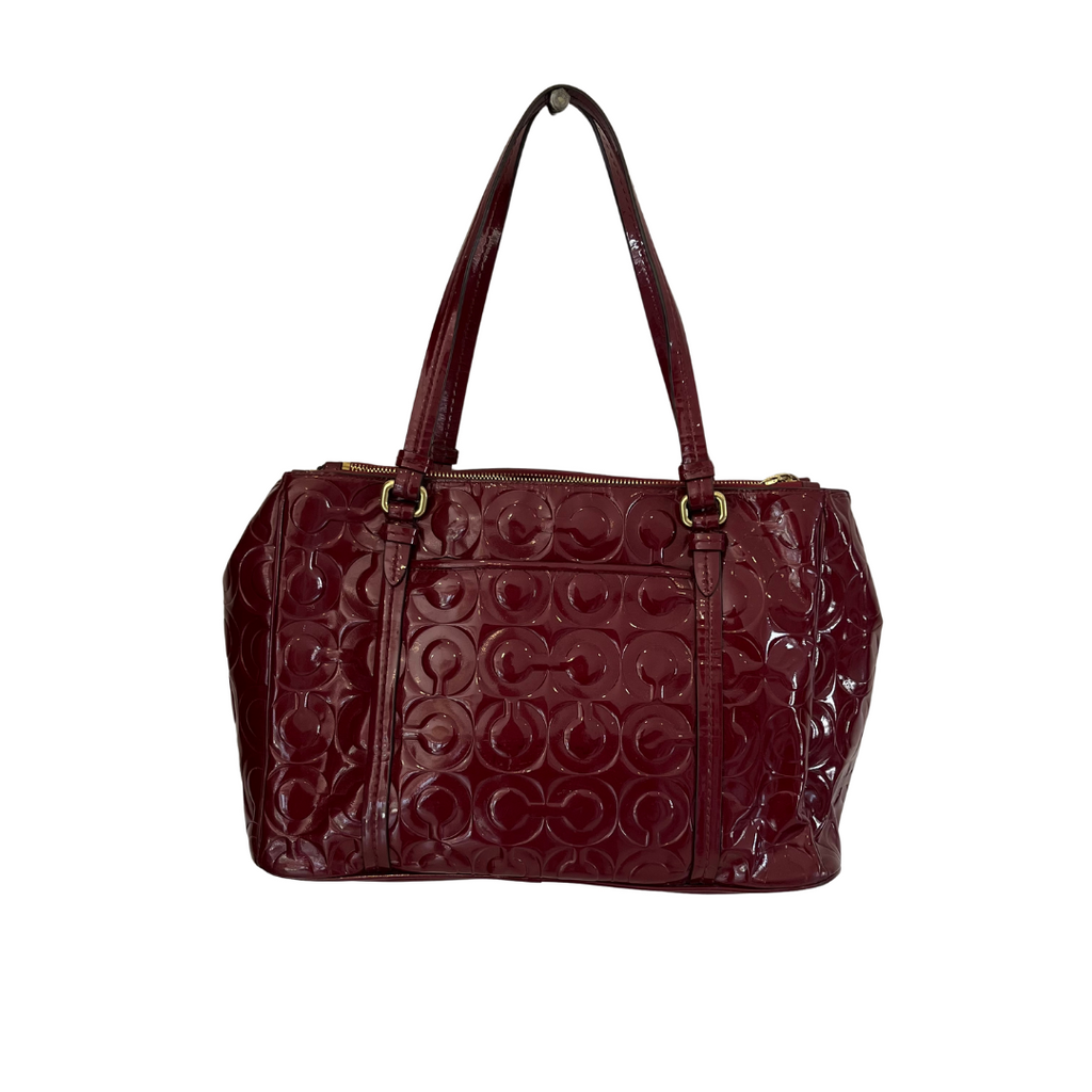 Coach Maroon Patent Leather Peyton Tote | Pre Loved |