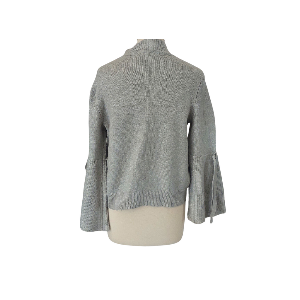 TU Grey Metallic High-neck Bell-sleeves Sweater | Pre Loved |