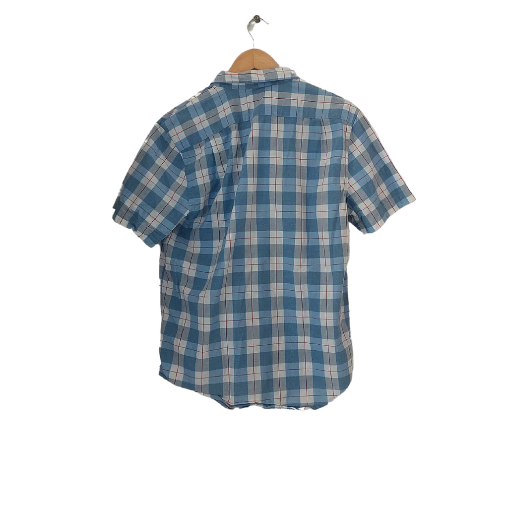 Lacoste Men's Short-sleeves Blue & White Checked Collared Shirt | Gently Used |