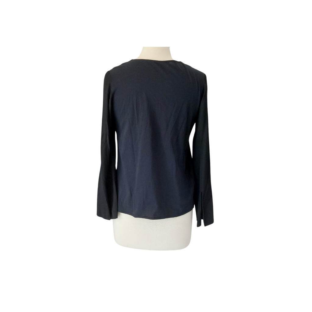 Massimo Dutti Black V-neck Bell-sleeves Top | Like New |