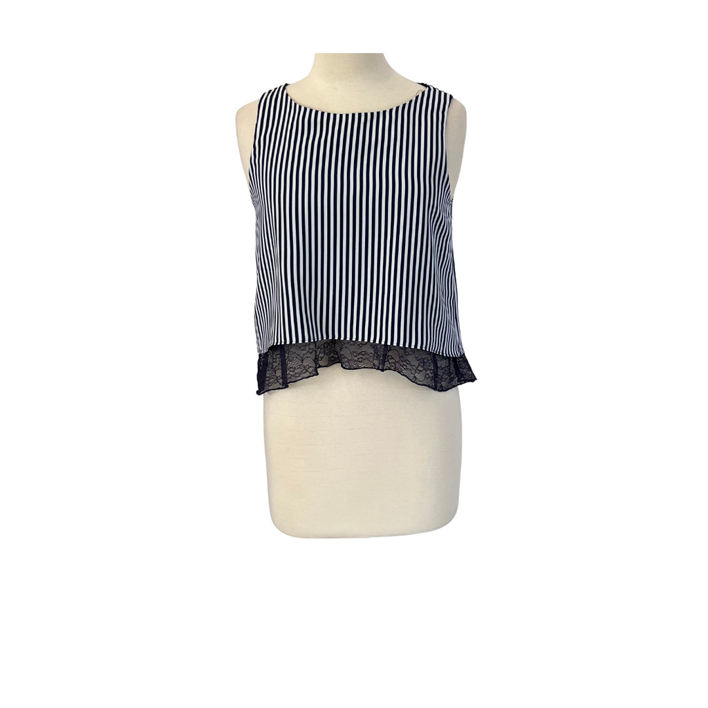 ZARA White & Blue Striped Lace-Detail Top | Like New |