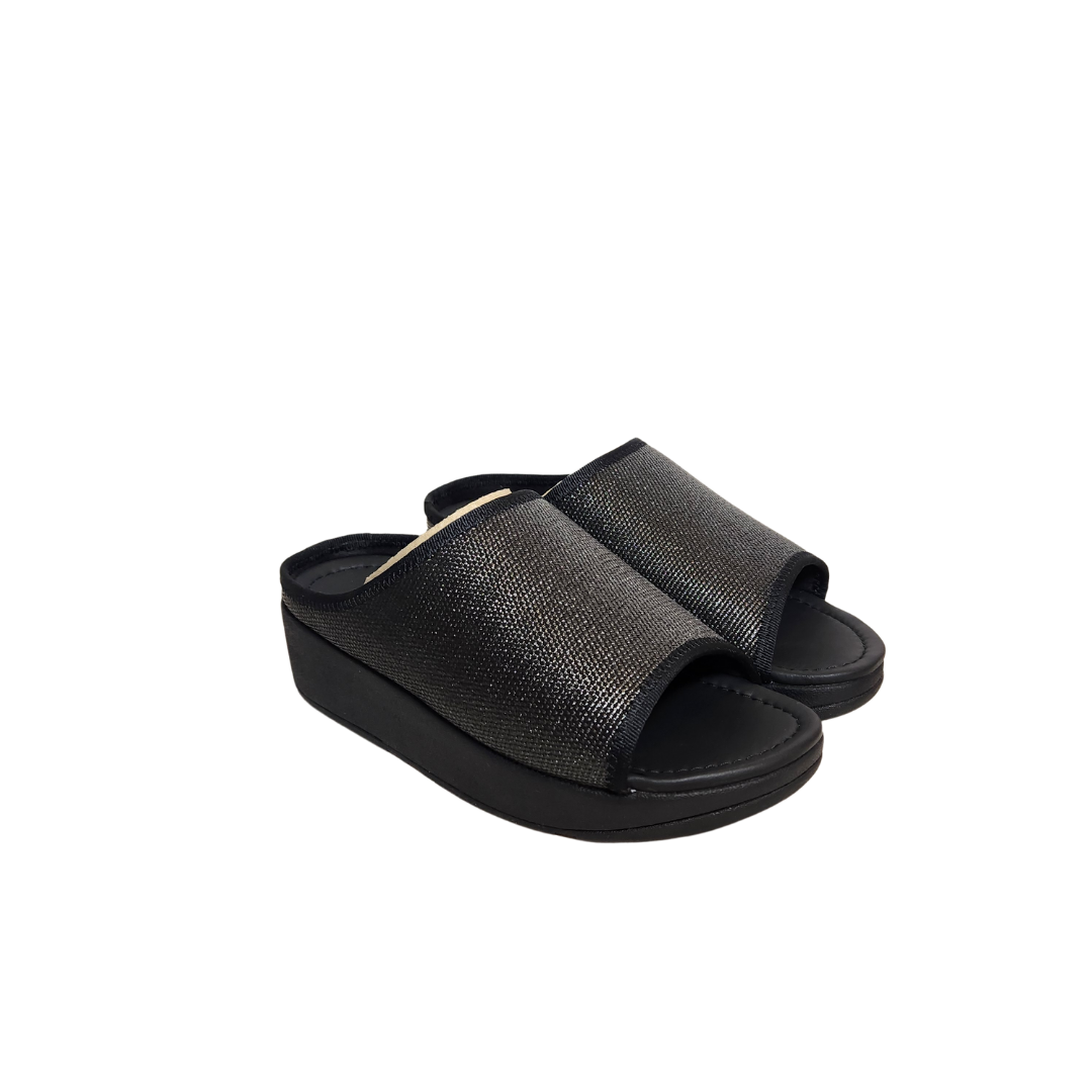 Fitflop Black Imogen Straw Raffia Slides Brand New Secret