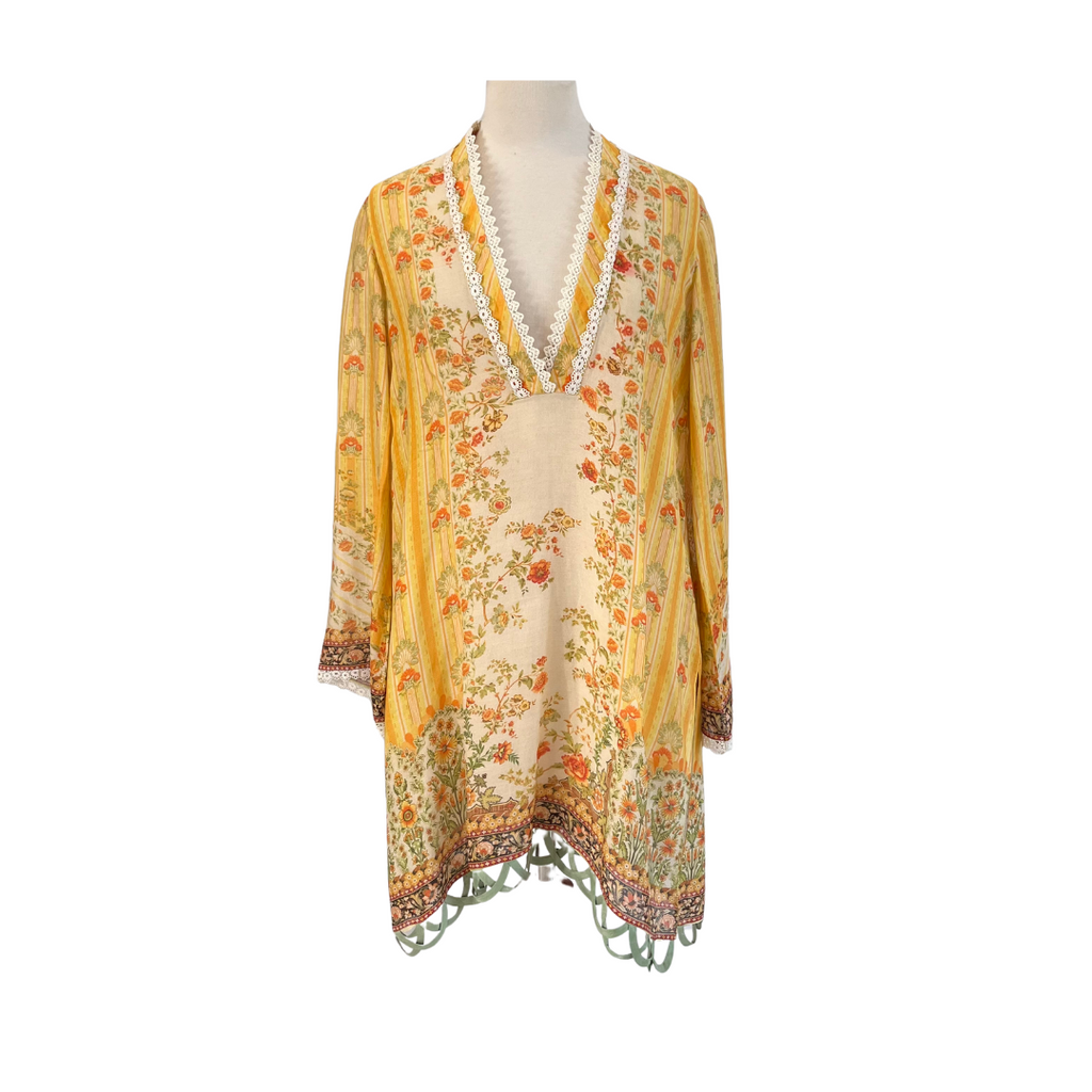 Sania Maskatiya Sunflower Yellow Cotton Net Kurta With Dupatta (2 Pieces) | Pre Loved |