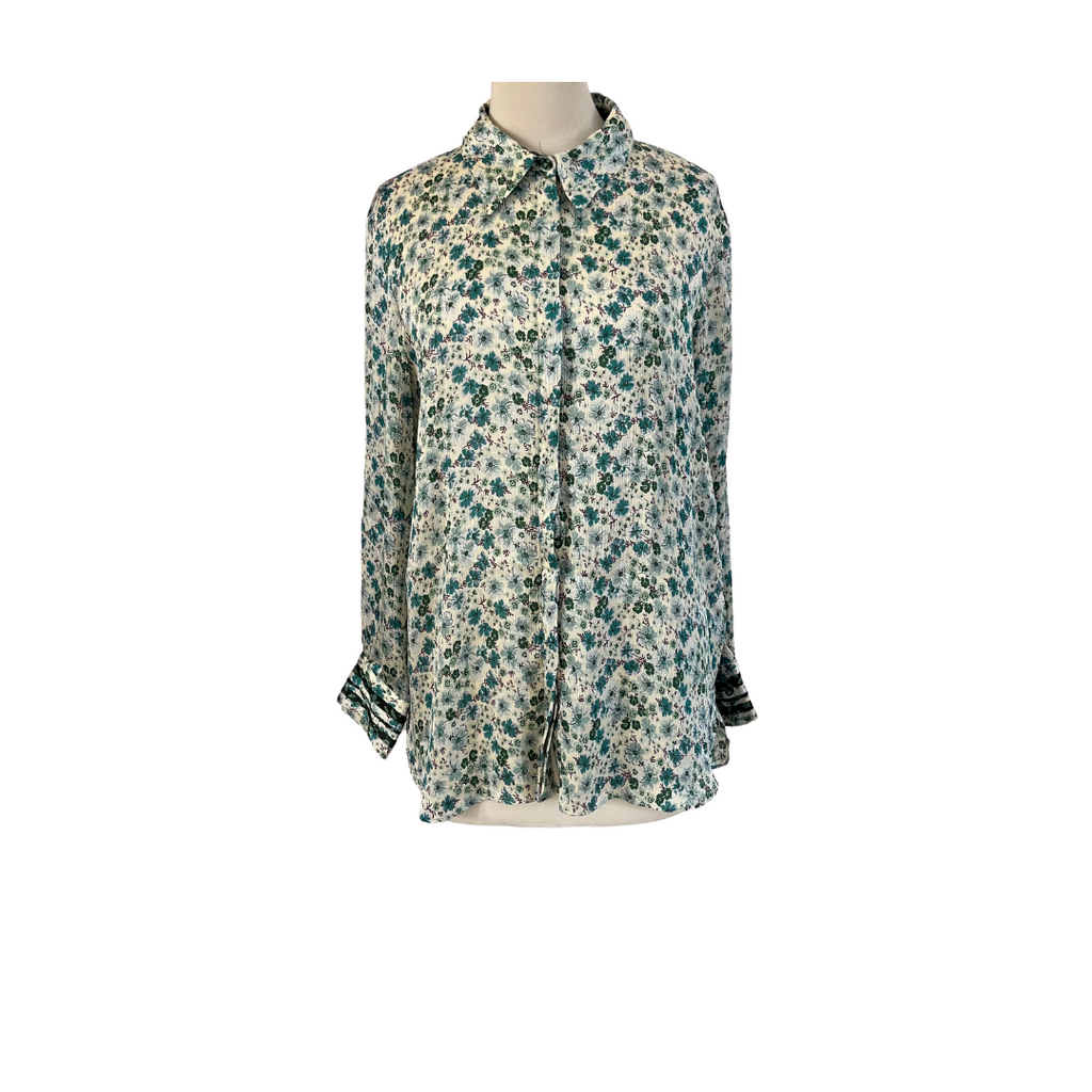 Zara Green Floral Printed Collared Shirt | Gently Used |