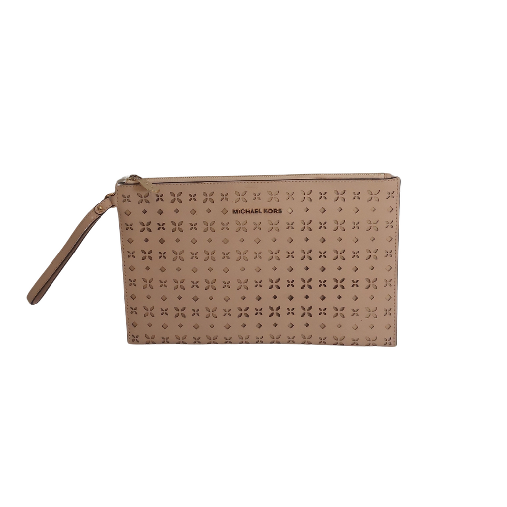 Michael Kors Beige Large Laser-cut Leather Clutch | Pre Loved |