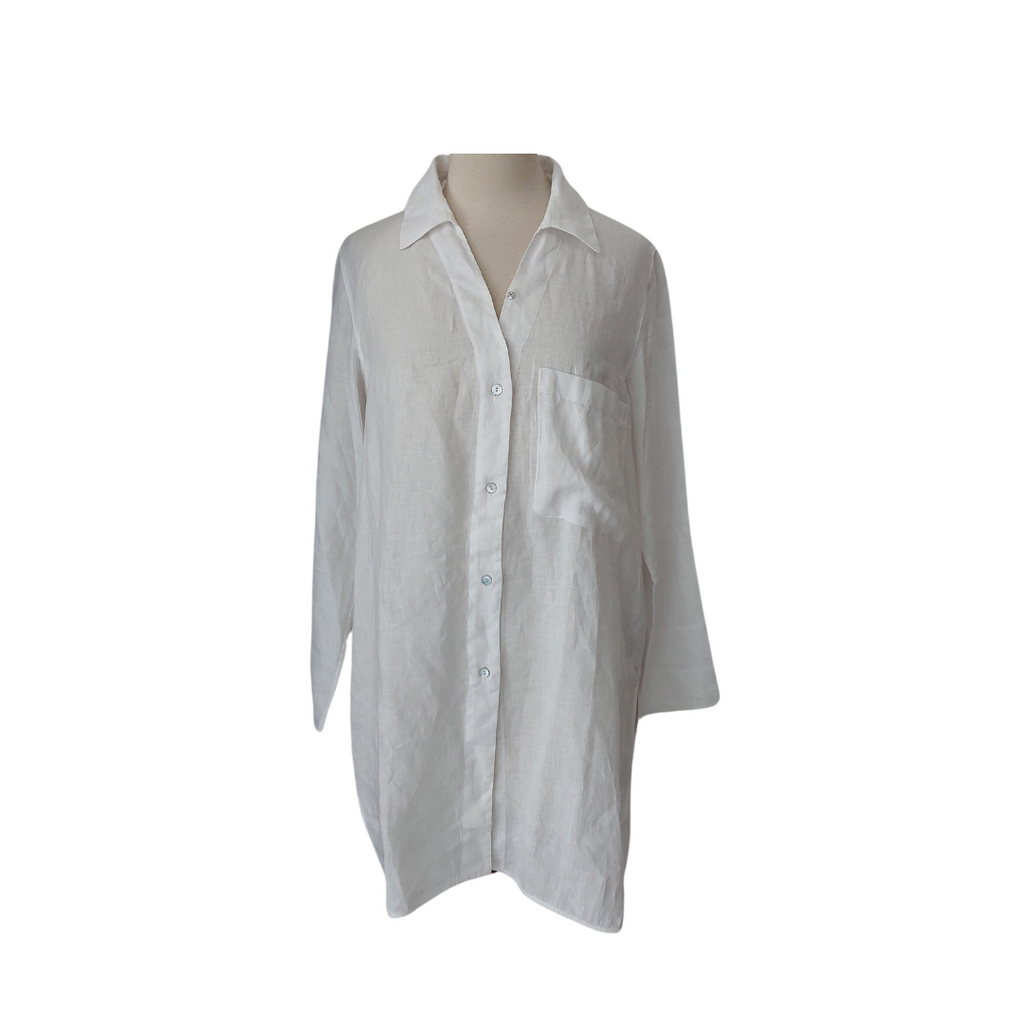 Massimo Dutti 100% Linen White Long Collared Tunic | Gently Used |