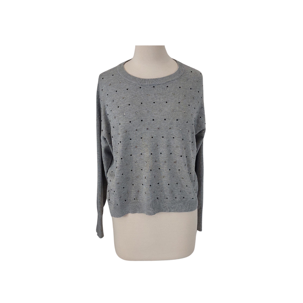 DKNY Grey Rhinestone Knit Sweater | Like New |