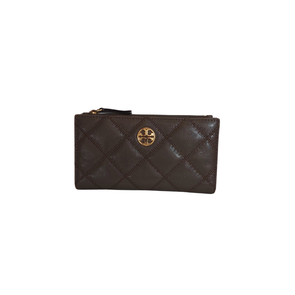 Tory Burch Dark Grey Quilted Envelope Wallet | Pre Loved |