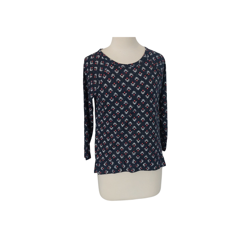 M&S Navy Floral Printed Round-neck Top | Brand New |