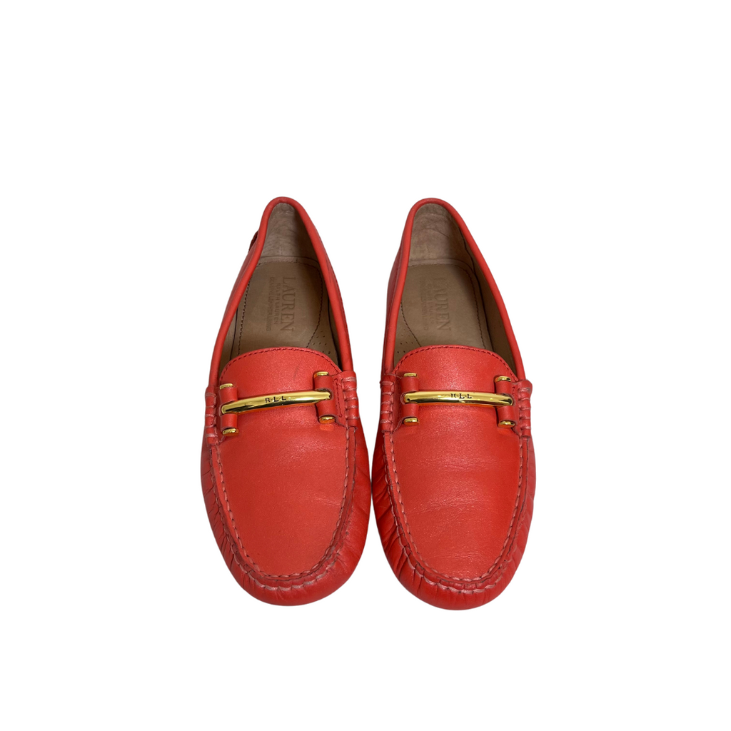 Lauren Ralph Lauren Red Leather Gold Buckled Loafers | Pre Loved |