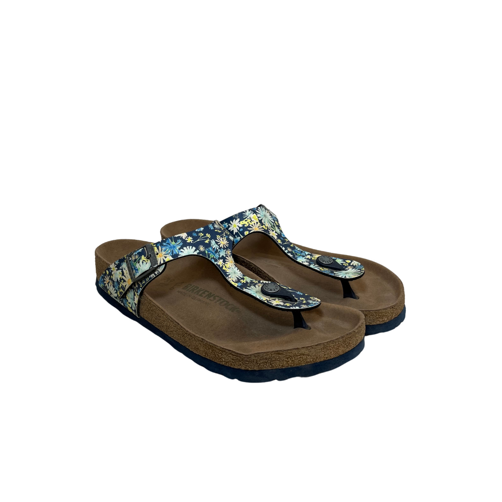 Birkenstock Blue Multicoloured Gizeh Vegan Birko-Flor Sandals | Pre Loved |