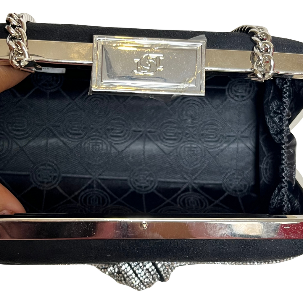 DUNE Black Faux Suede Diamante Knot Clutch Bag | Brand New |