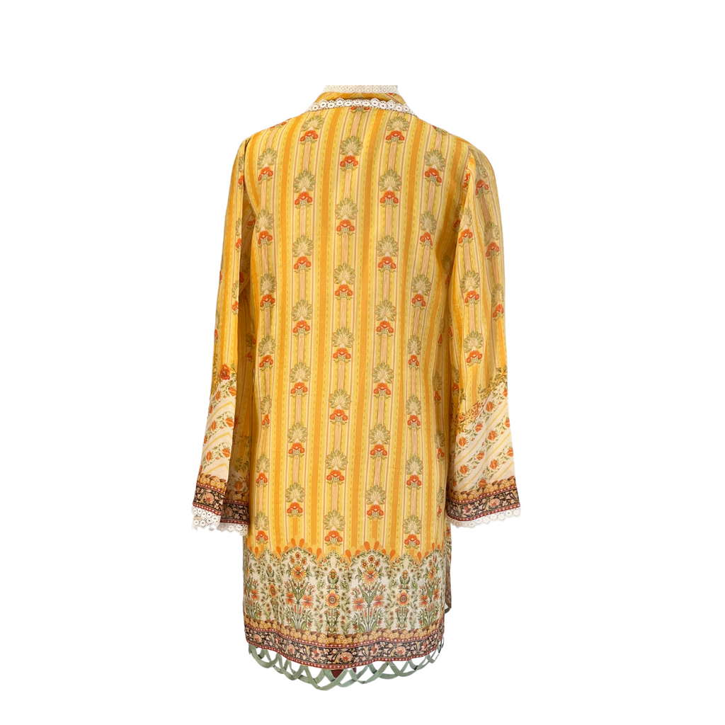 Sania Maskatiya Sunflower Yellow Cotton Net Kurta With Dupatta (2 Pieces) | Pre Loved |