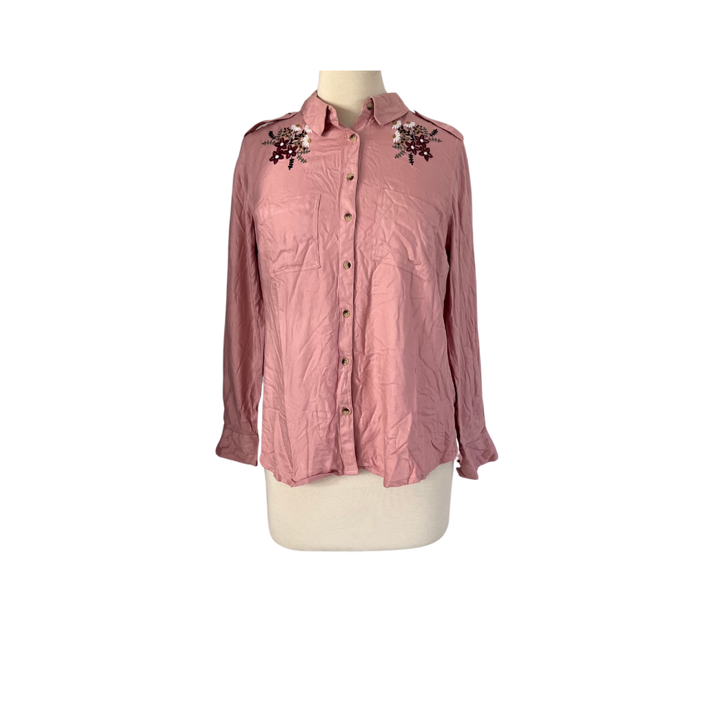 Max Dusty Pink Embroidered Collared Top | Brand New |