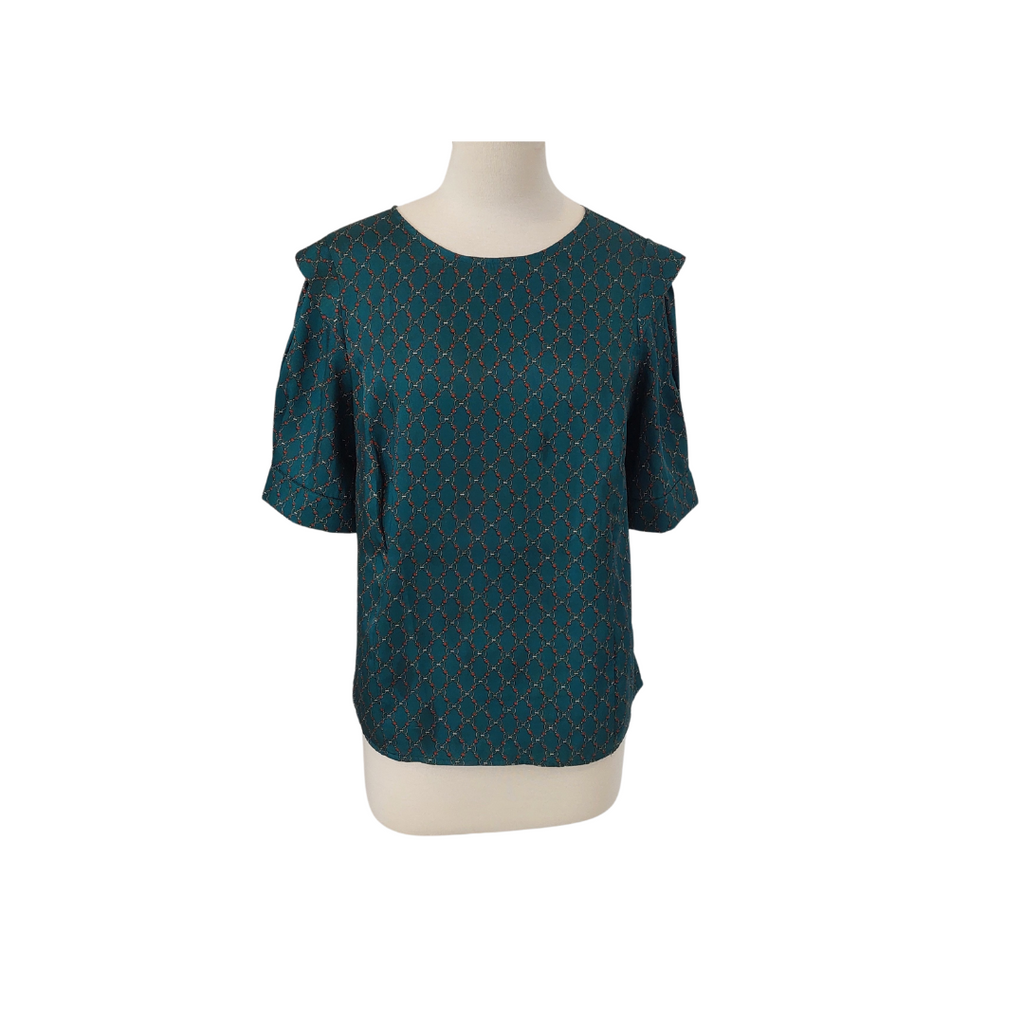 Promod Green Printed Satin Top | Gently Used |