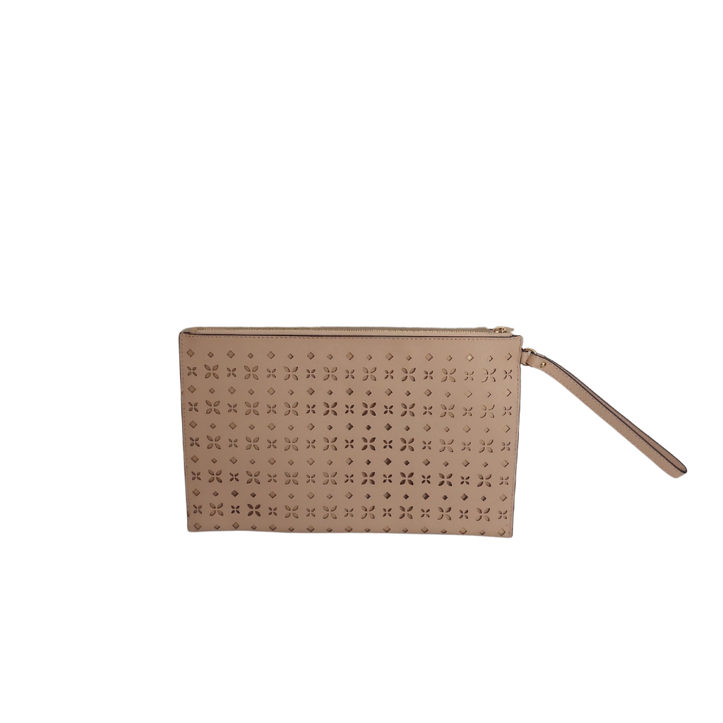 Michael Kors Beige Large Laser-cut Leather Clutch | Pre Loved |