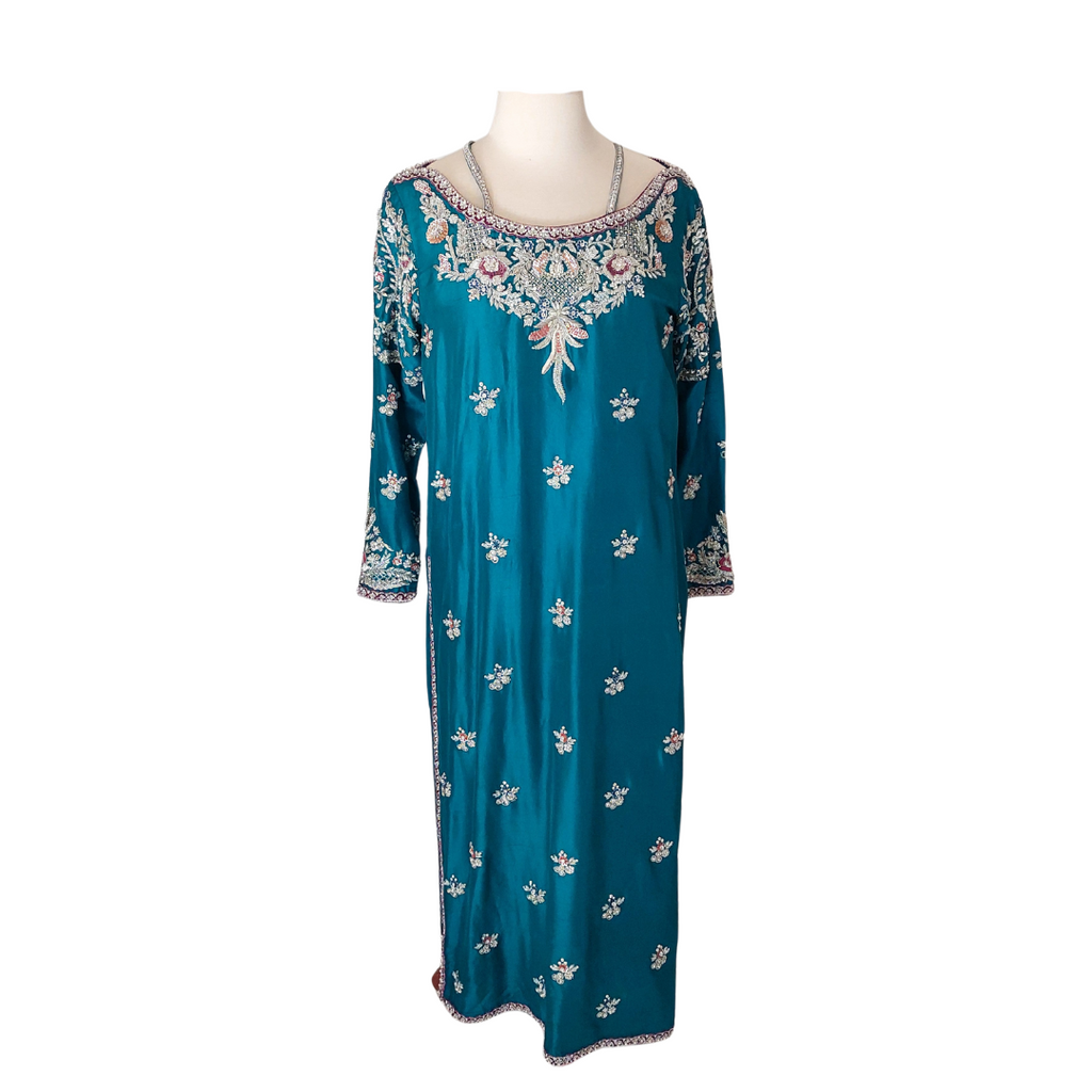 Sunnia Minahil Teal Embroidered Shirt with Dupatta (2 Pieces) | Gently Used |