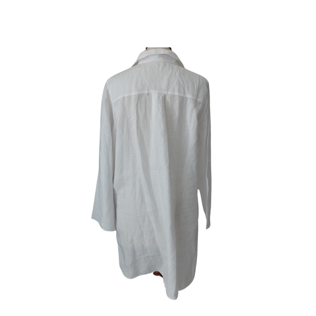 Massimo Dutti 100% Linen White Long Collared Tunic | Gently Used |