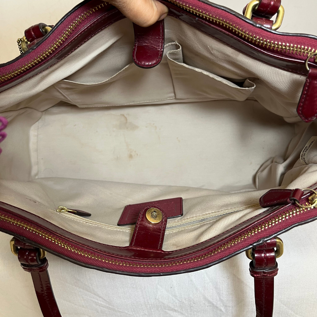 Coach Maroon Patent Leather Peyton Tote | Pre Loved |