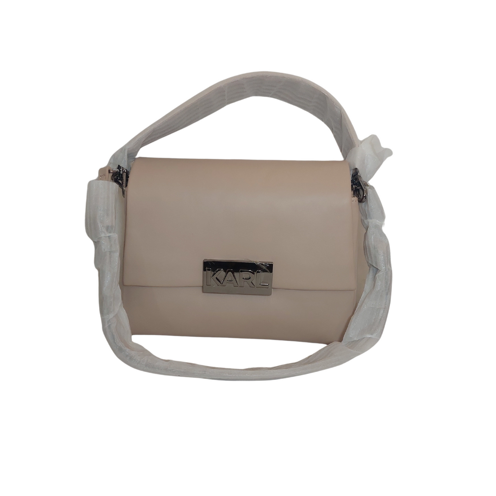 Karl Lagerfeld Nude Leather Medium Chic Cheri Shoulder Bag | Brand New |