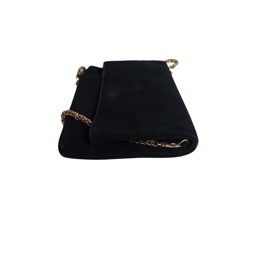 Karen Millen Black Suede Gold Chain Clutch | Pre Loved |