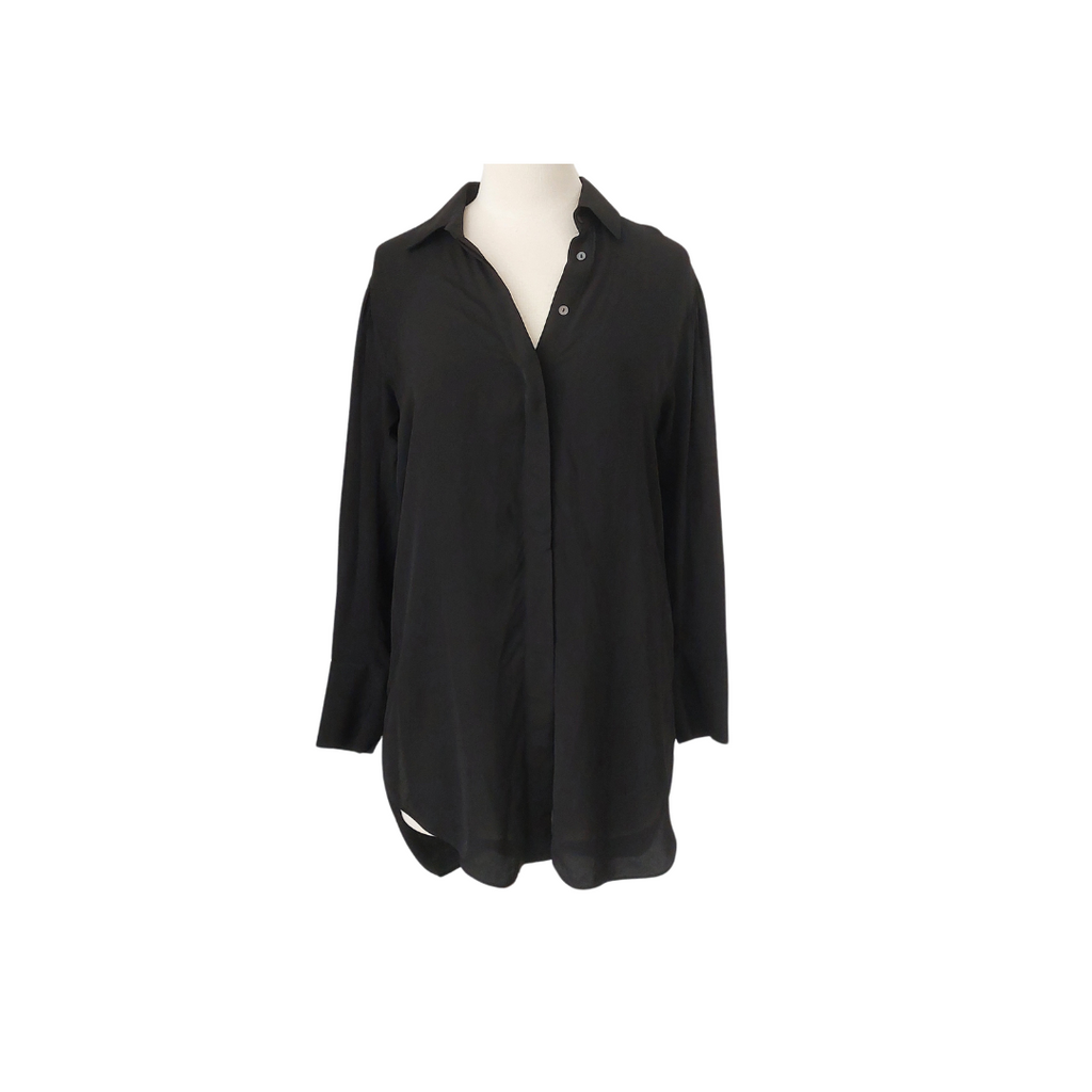 Massimo Dutti Black Semi-sheer Long Collared Shirt | Pre Loved |