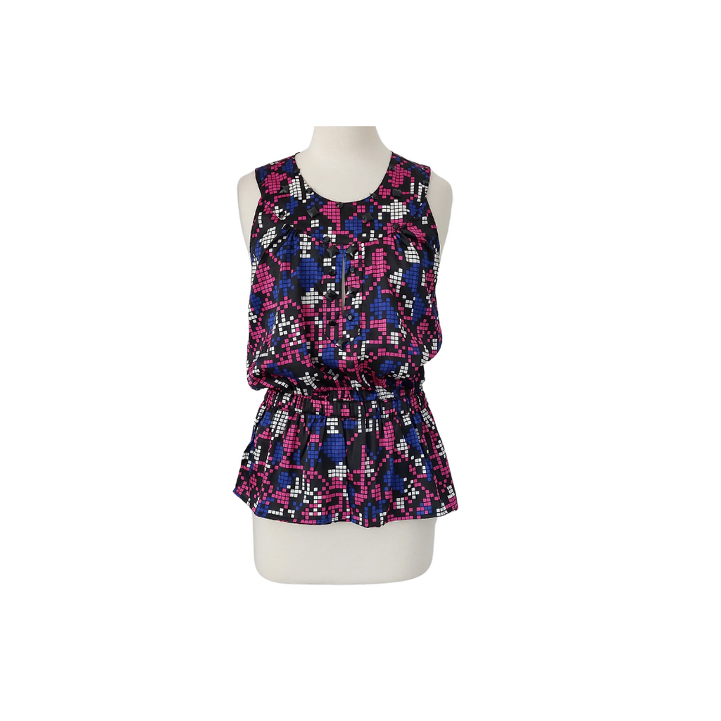 2b Bebe Black Multi Colour Printed Sleeveless top | Gently Used |