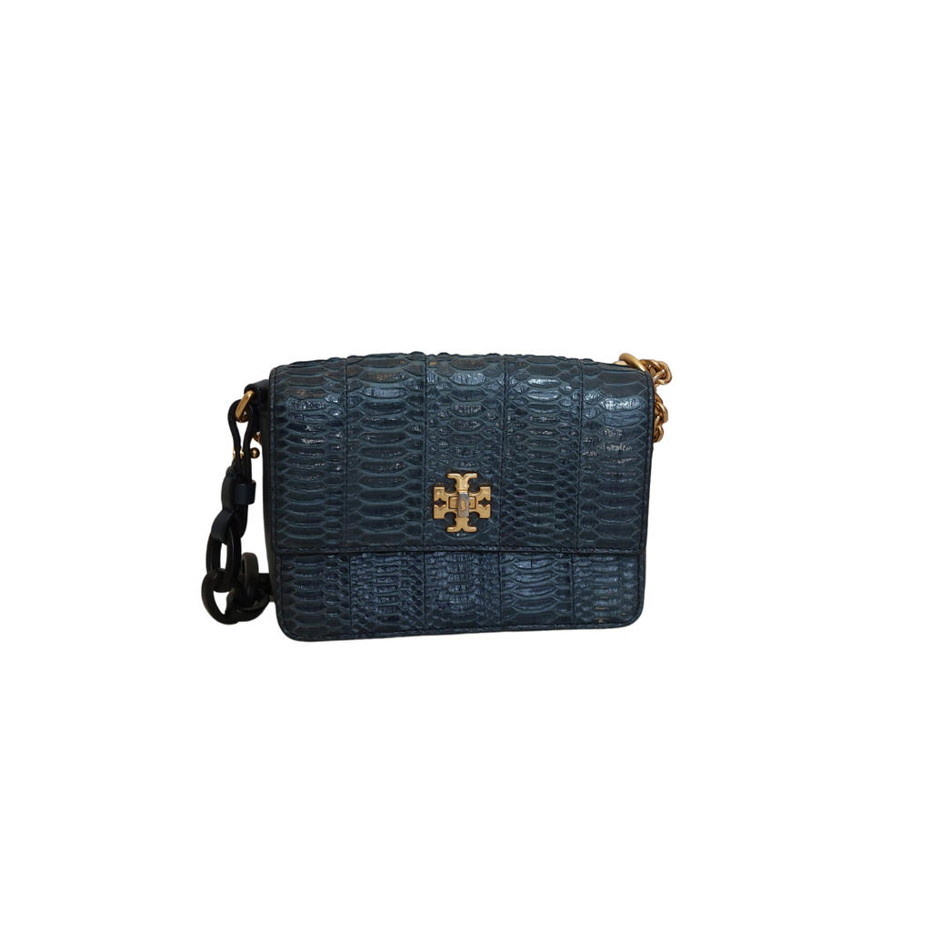 Tory Burch Navy Snake Skin Leather Small Turn-lock Crossbody Bag | Pre Loved |