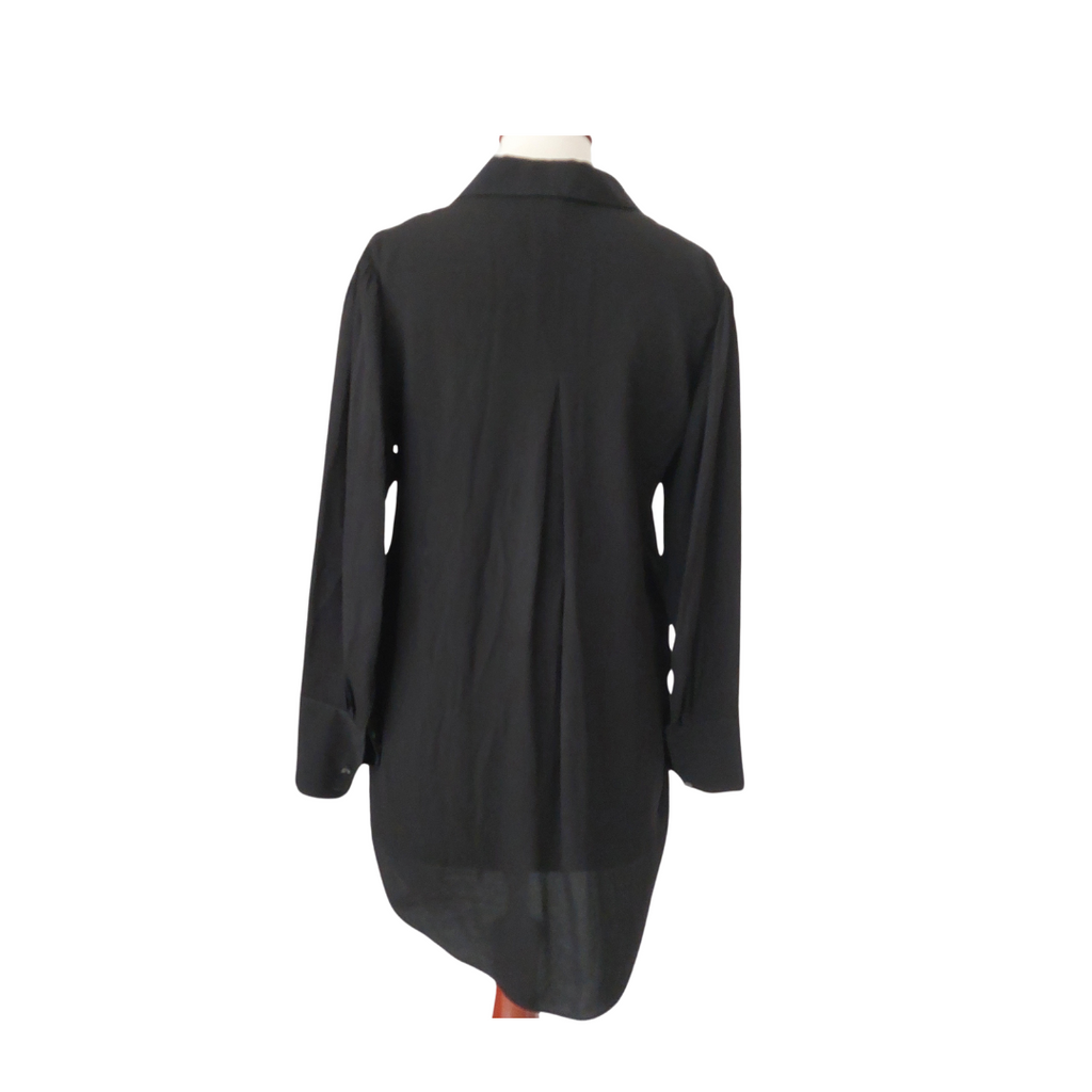 Massimo Dutti Black Semi-sheer Long Collared Shirt | Pre Loved |