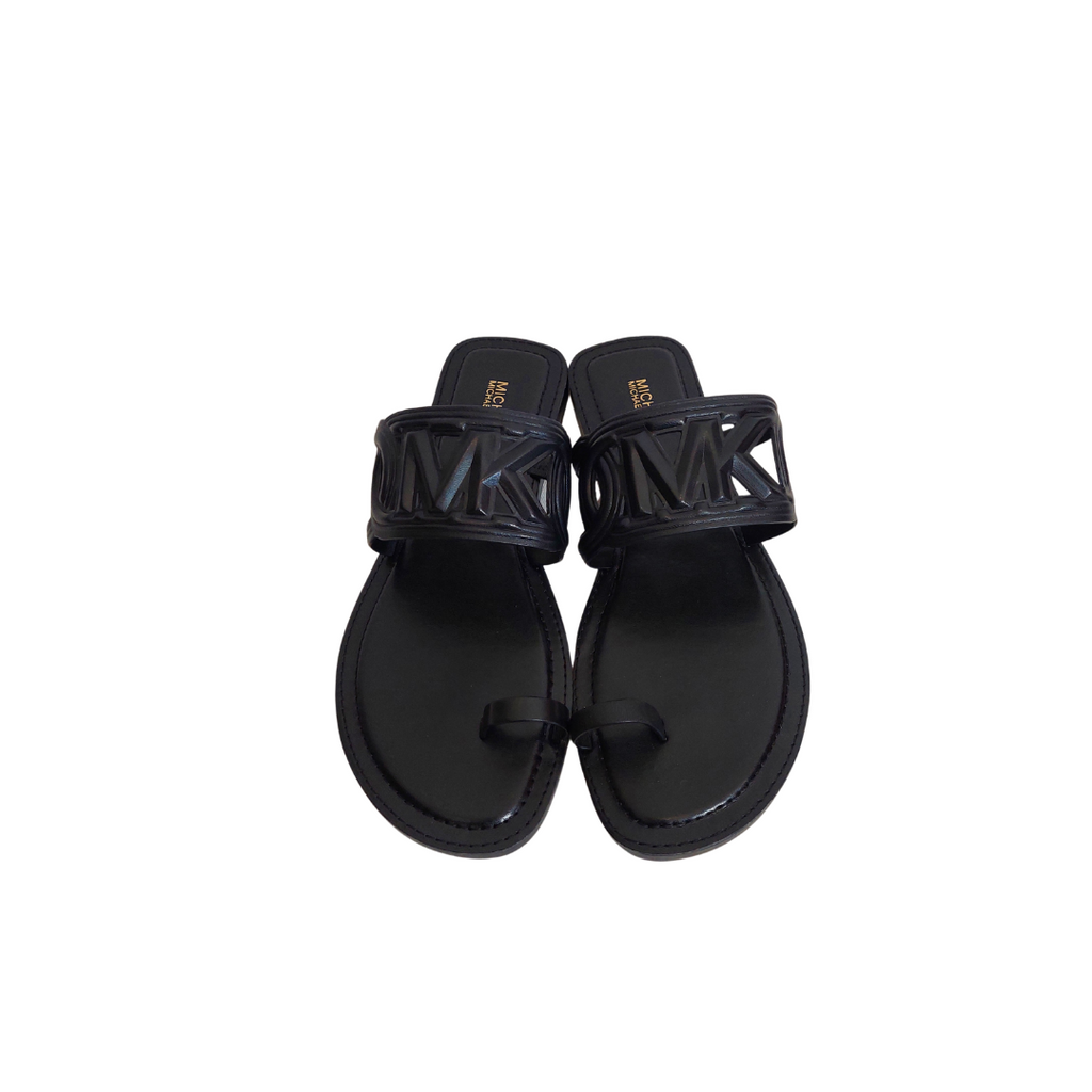 Michael Kors Black Leather Alma Flat Sandals | Brand New |