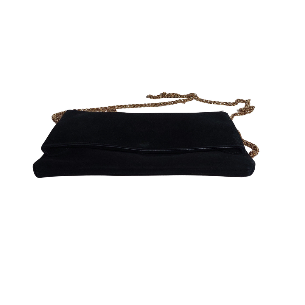 Karen Millen Black Suede Gold Chain Clutch | Pre Loved |