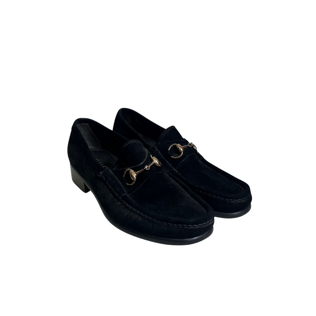 Gucci Women's Black Suede Horse-bit Loafers | Pre Loved |