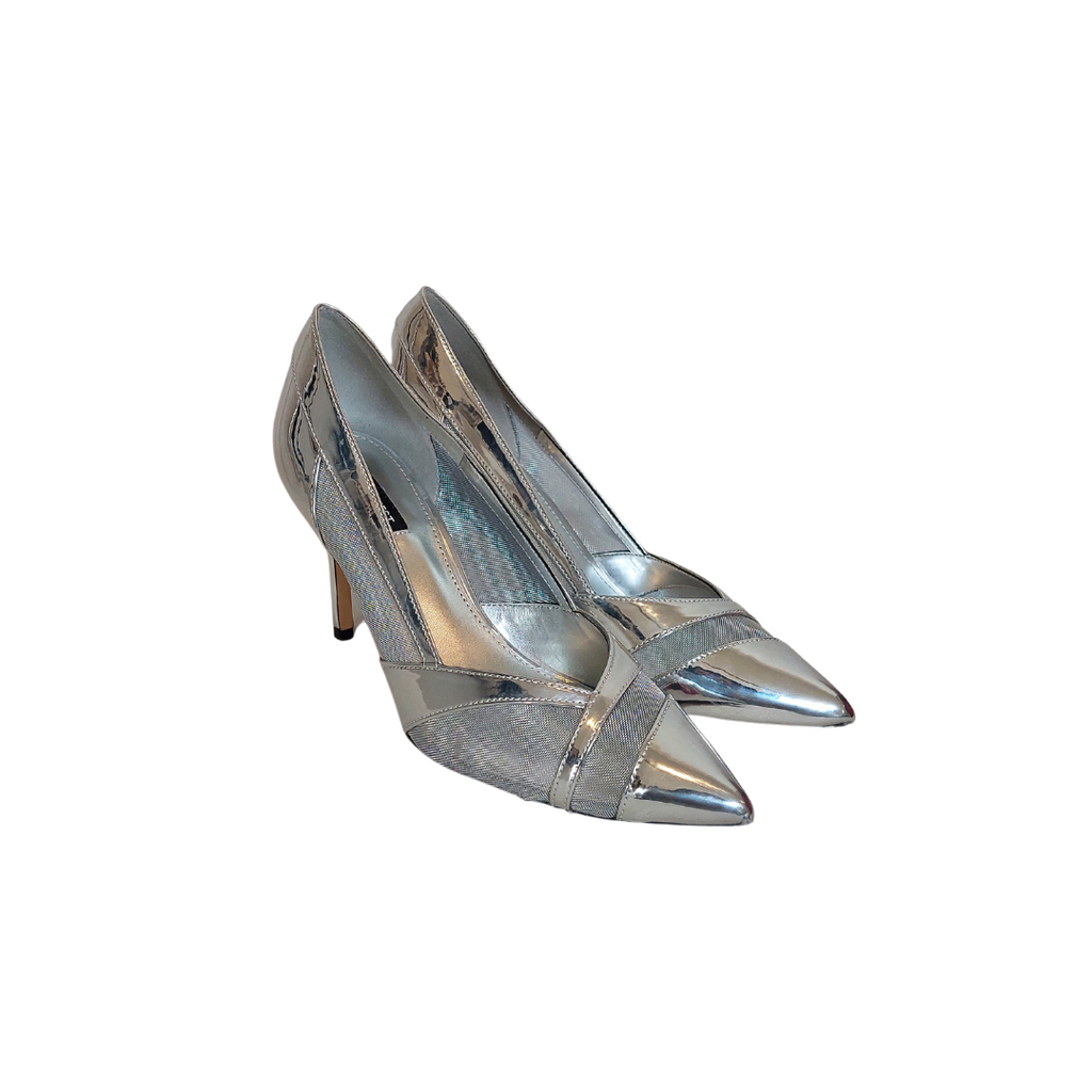 Nine West Silver Mirrored & Mesh Pointed Pumps | Gently Used |