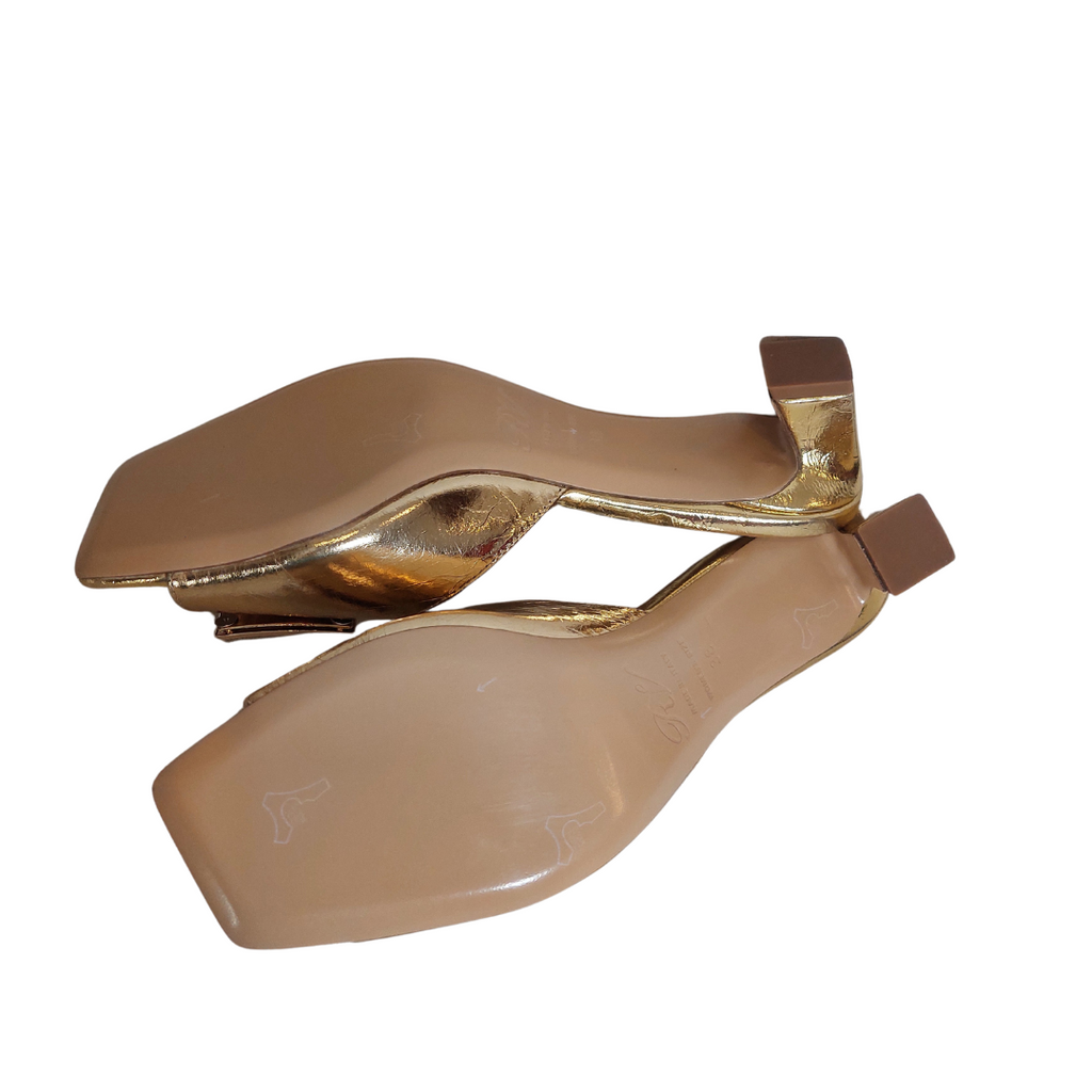 Roger Vivier Trompette 45 Gold Crinkled Leather Mules | Like New |