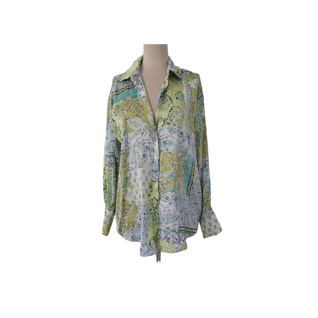 ZARA Green Paisley Print Satin Collared Shirt | Brand New | | Secret Stash