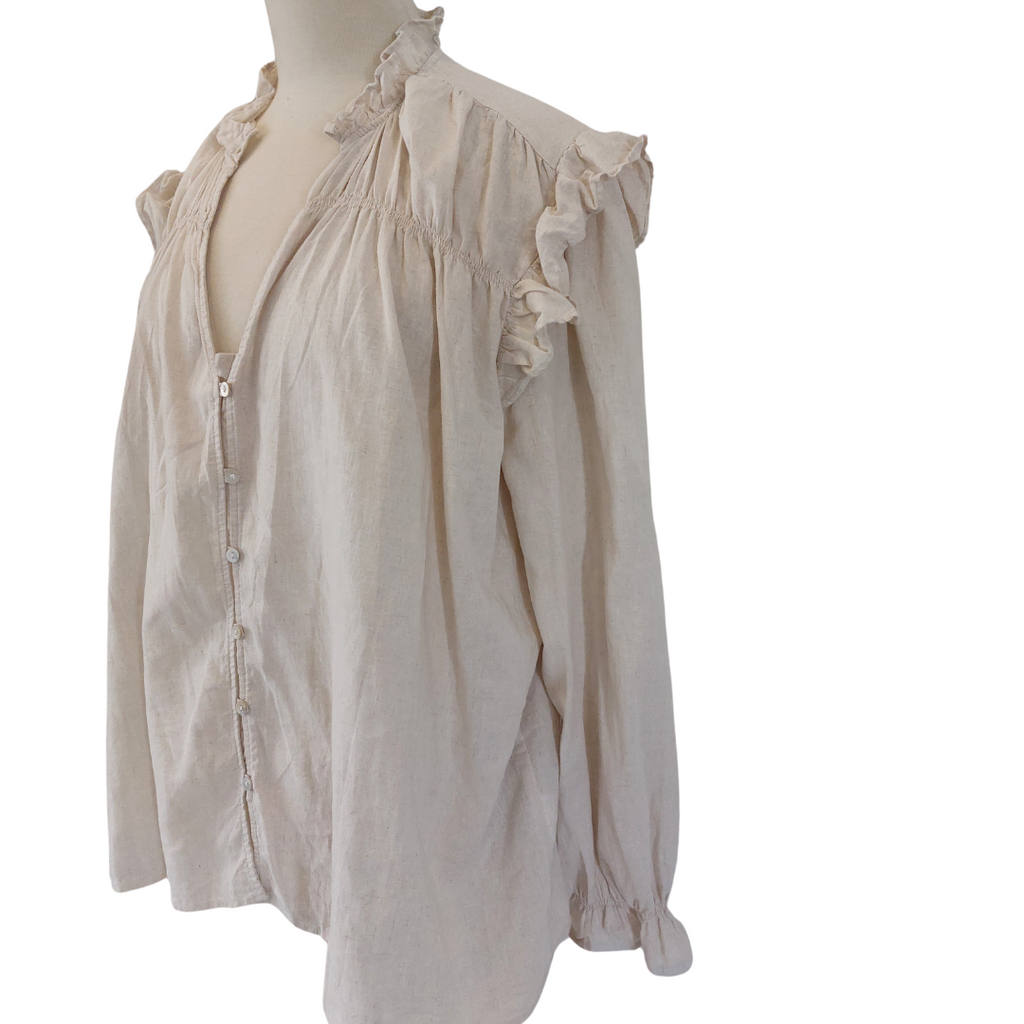 H&M Off White Linen Frill-Detail Top | Like New |