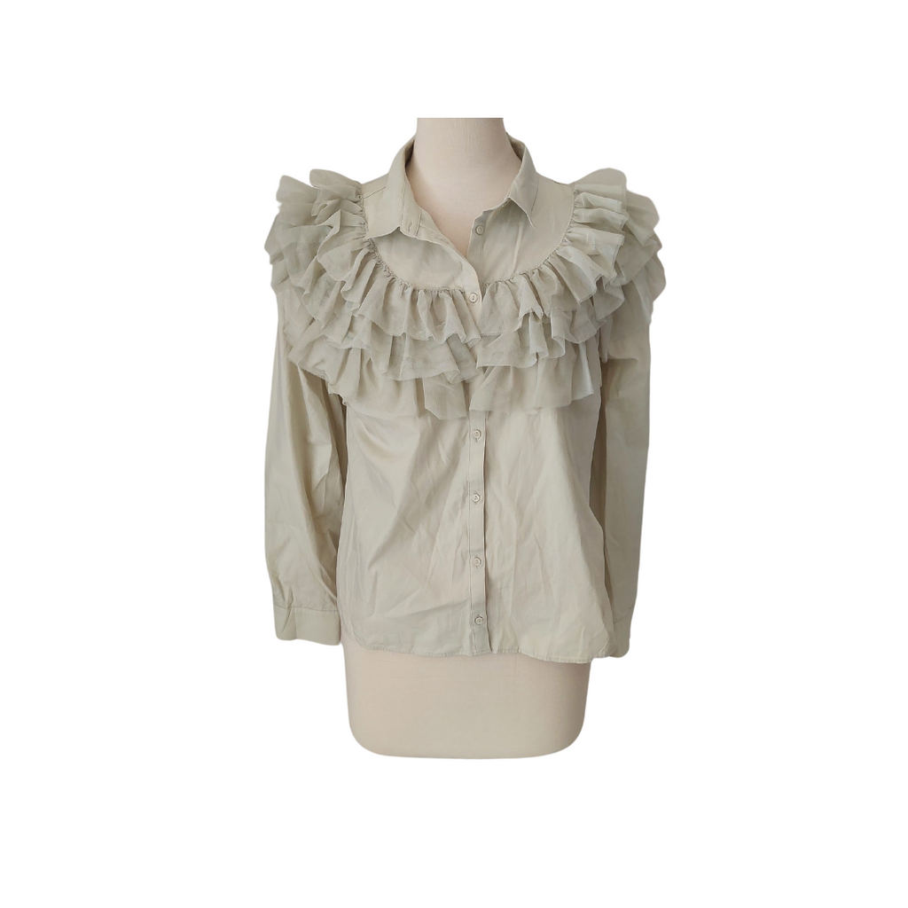 H&M Light Green Frill Detail Button Down Top | Brand New |