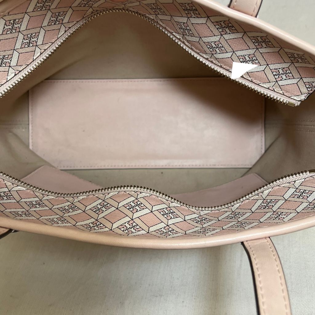 Tory Burch Pink Geo Logo Top Zip Convertible Tote Bag | Gently Used |