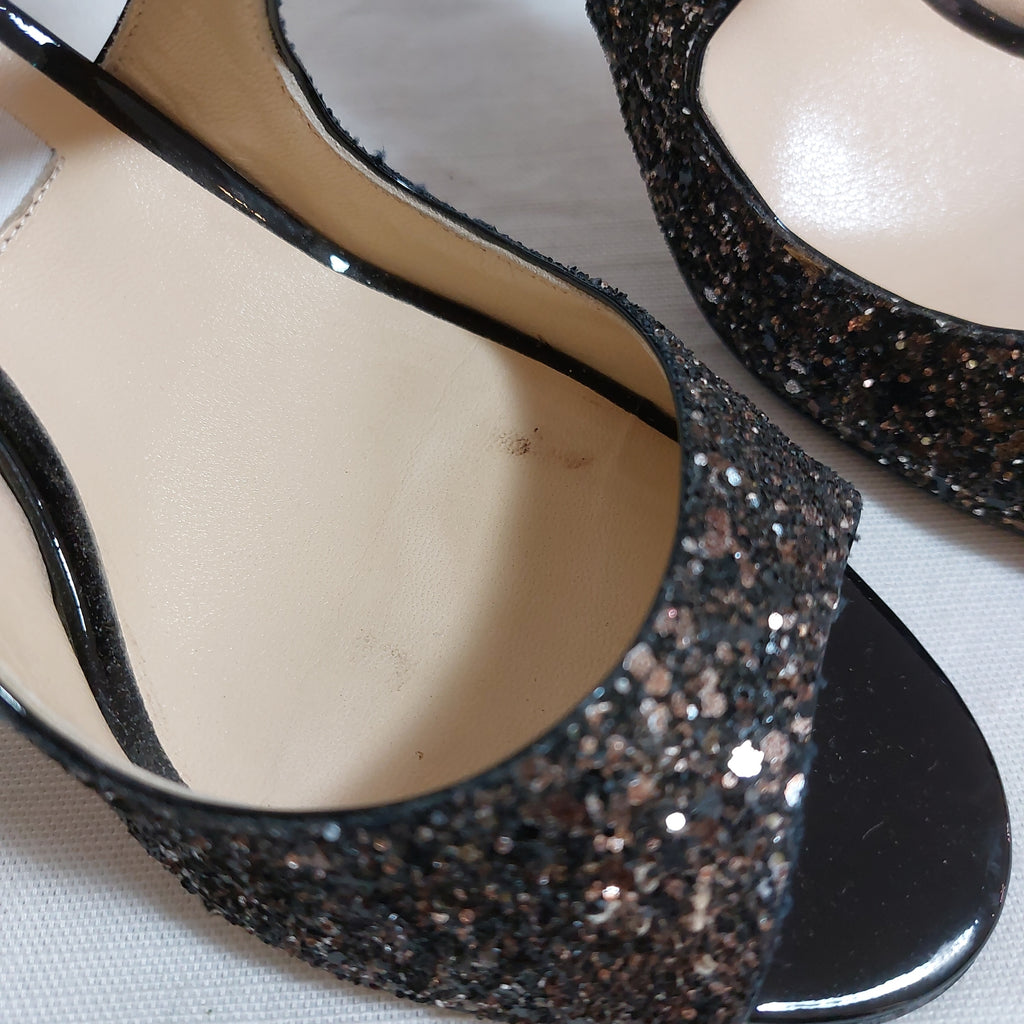 Jimmy Choo Black Glitter Strappy Heels | Pre Loved |