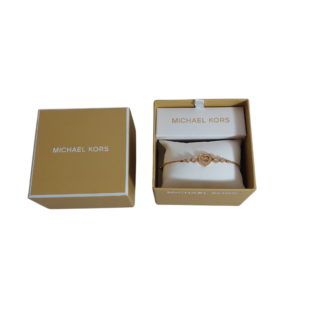 Michael Kors Yellow Gold Tone Stainless Steel Heart And Pave CZ Slider Bracelet | Gently Used |