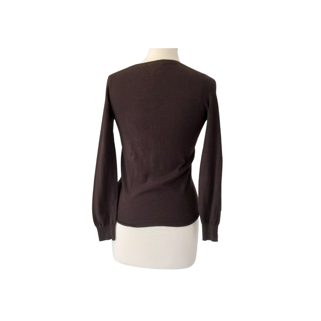 Massimo Dutti Brown Cashmere & Silk V-neck Sweater | Gently Used |