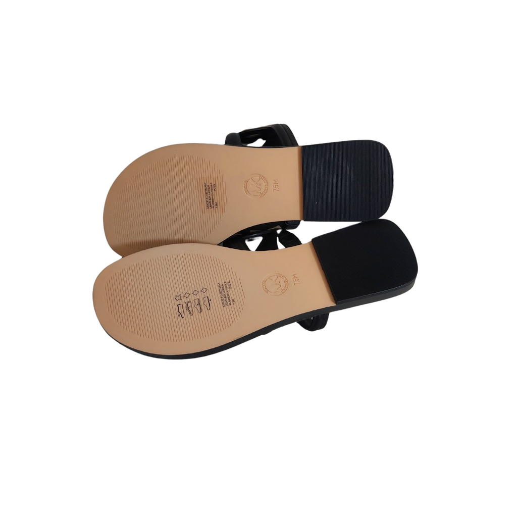 Michael Kors Black Leather Alma Flat Sandals | Brand New |